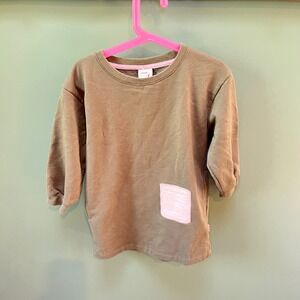 Mon Coeur Kids Khaki Green Sweatshirt Dress with Pink Pocket 4Y